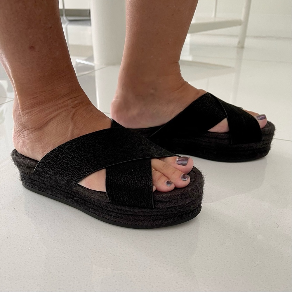 All Saints Harlem Platform Espadrille Sandals Black EU37 Fit for size US6-6.5